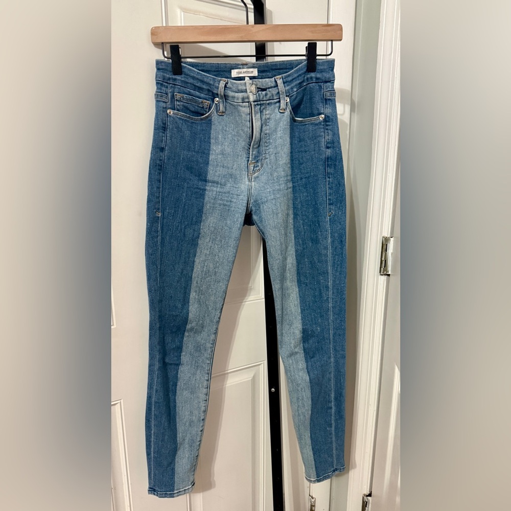 Good American Good Legs‎ Crop Two-Tone Blue Jeans